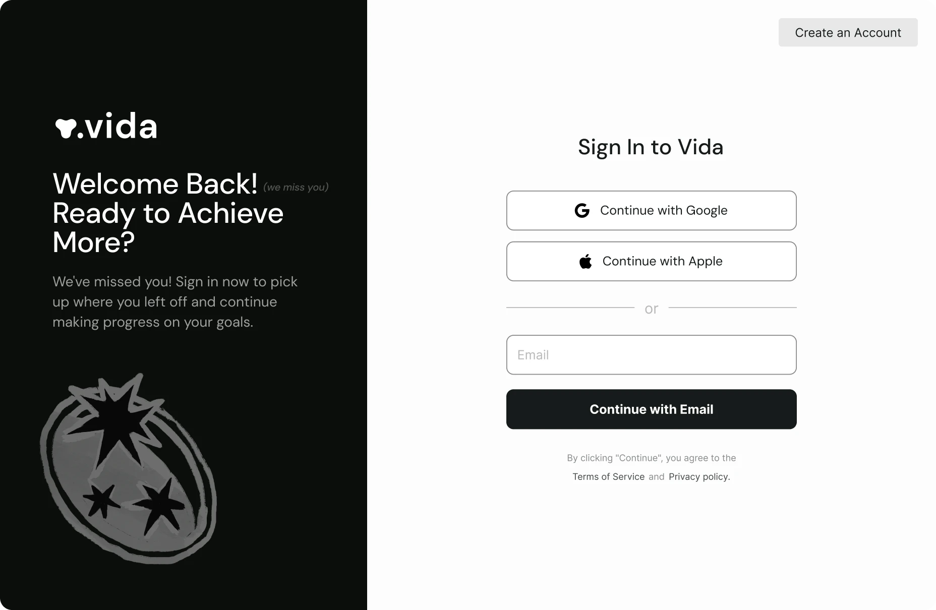 Image of Vida's Sign in page